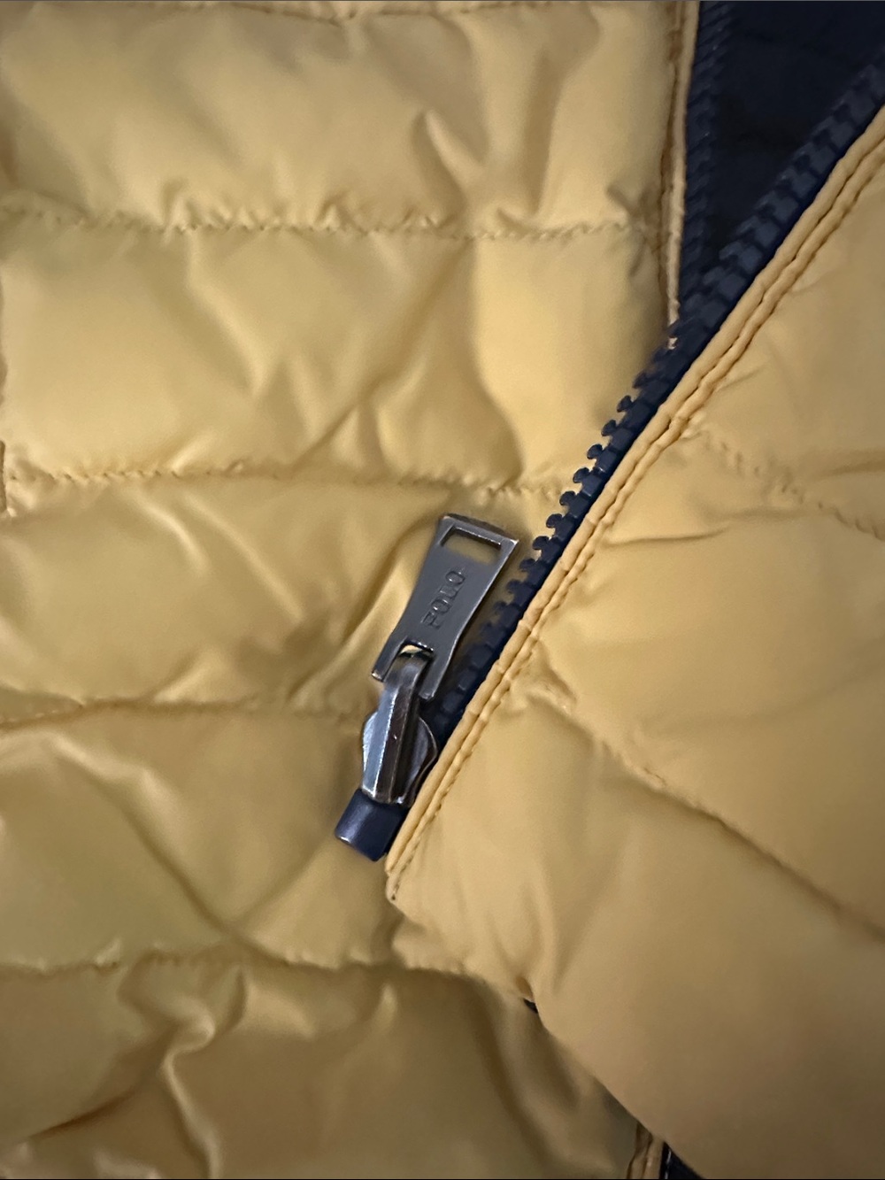 Ralph Lauren Navy Puffer Jacket with Yellow Interior - Picture 8 of 9